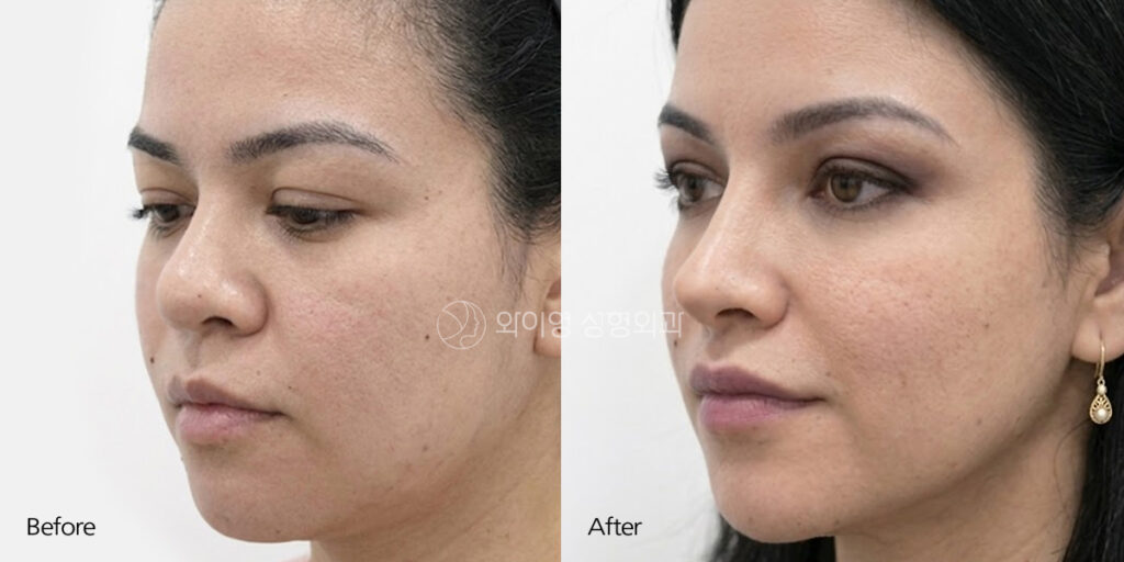 Bulbous Nose Surgery in Korea Before and After – Oblique View, 3 Months Postoperative